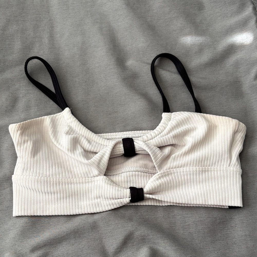 Tiger Friday Ribbed White Bralette with Black Straps